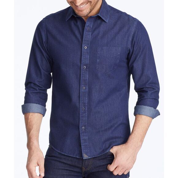 UNTUCKit Size XL Button-Up Denim Blue Wrinkle-Free Cinzano Shirt - Picture 2 of 11